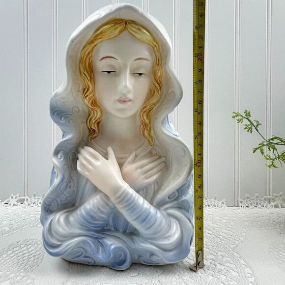 Vintage Samson Import Relpo Porcelain Praying Madonna Planter Blue & White  10" - Picture 3 of 14